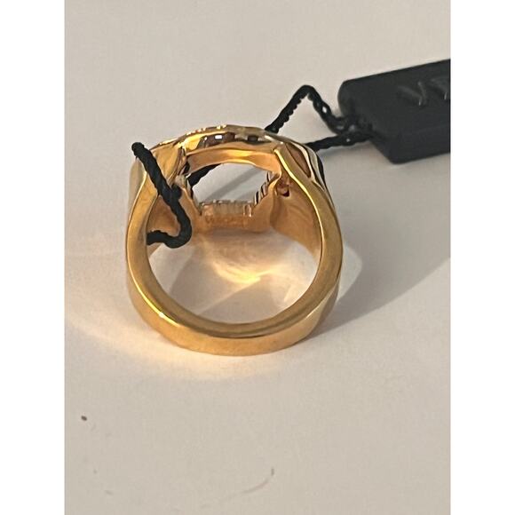 Versace Gold Color Metal & Crystal Medusa Head Curve Ring - 8.5 - Unisex - Picture 6 of 10